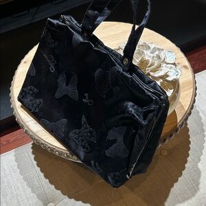 VTG 80’s Christian Dior Black Satin Bow Velvet Embossed Cosmetic Bag
